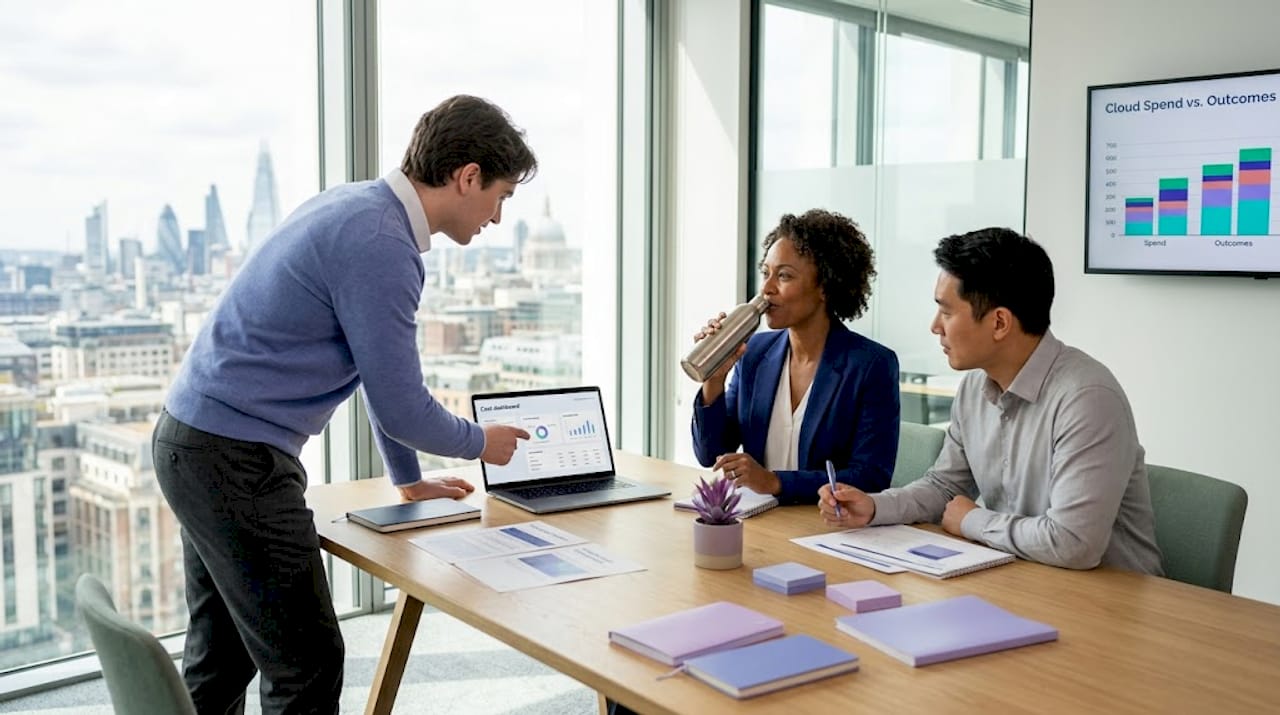 Business team discusses cloud costs in meeting