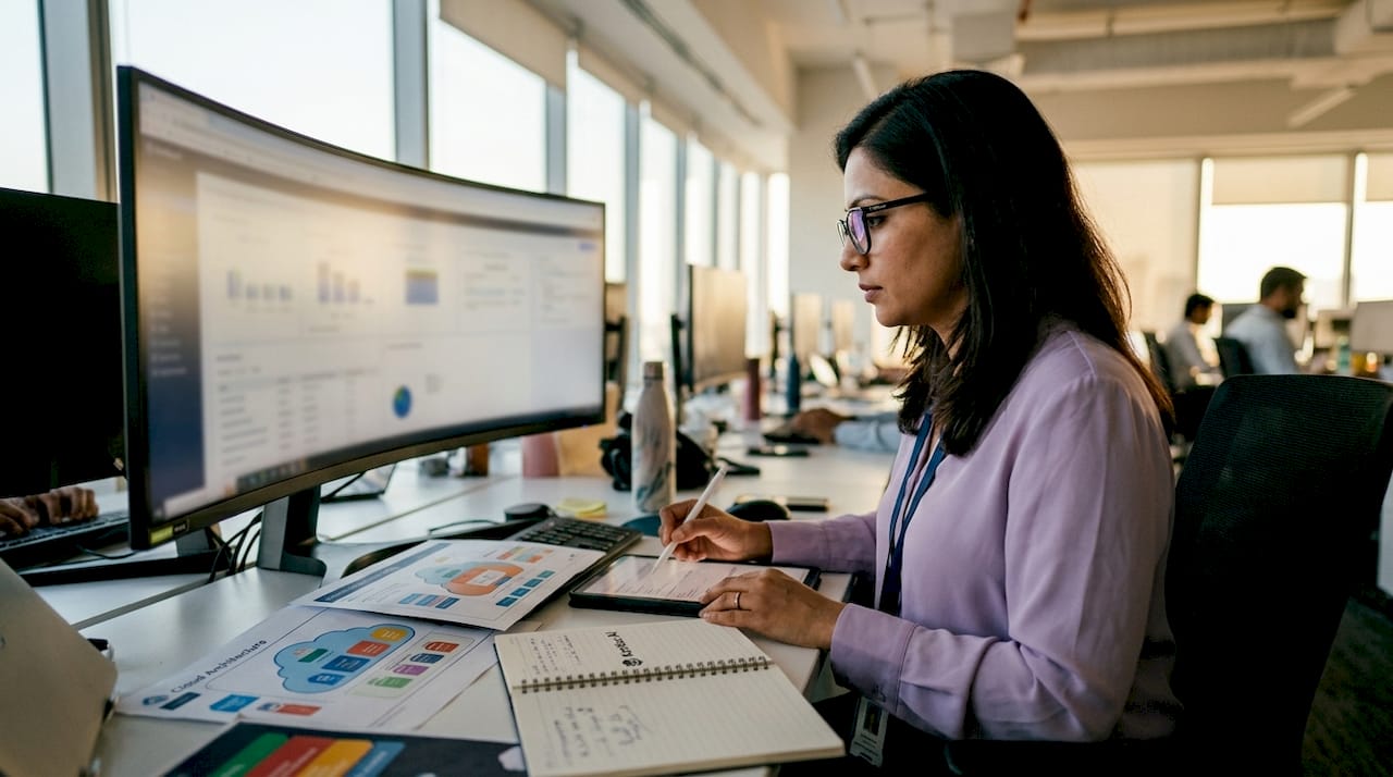 FinOps analyst reviewing cloud cost metrics