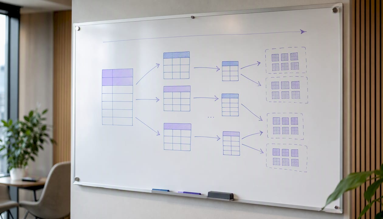 Database partitioning and clustering diagram on whiteboard