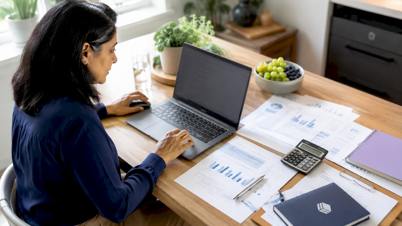 Financial analyst reviewing cloud budget spreadsheet
