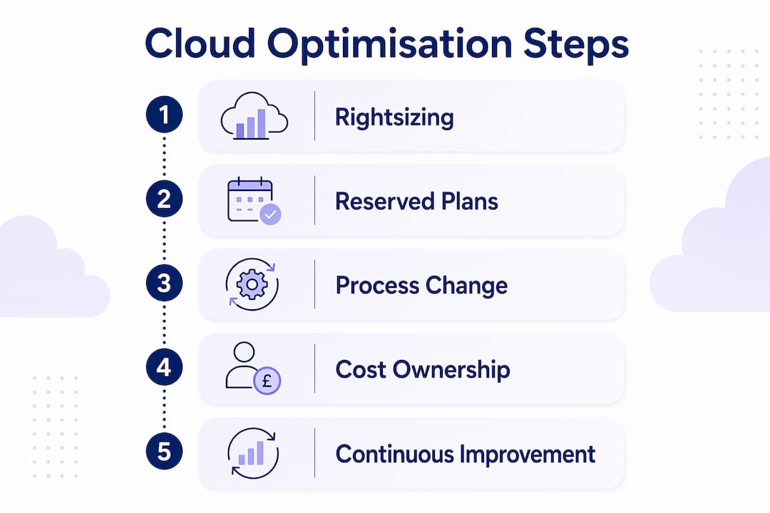 Infographic outlining main cloud cost optimisation steps