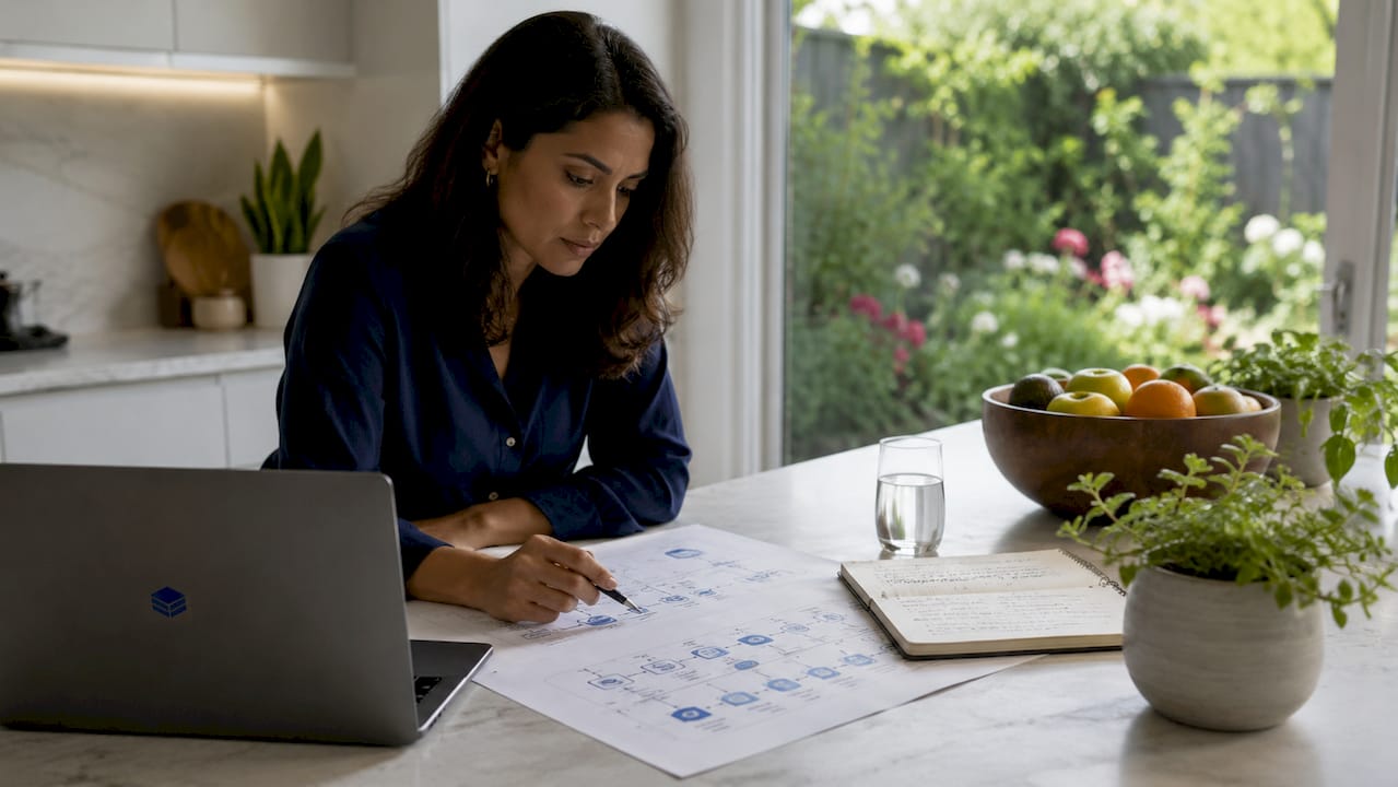 Professional woman reviewing cloud management documents