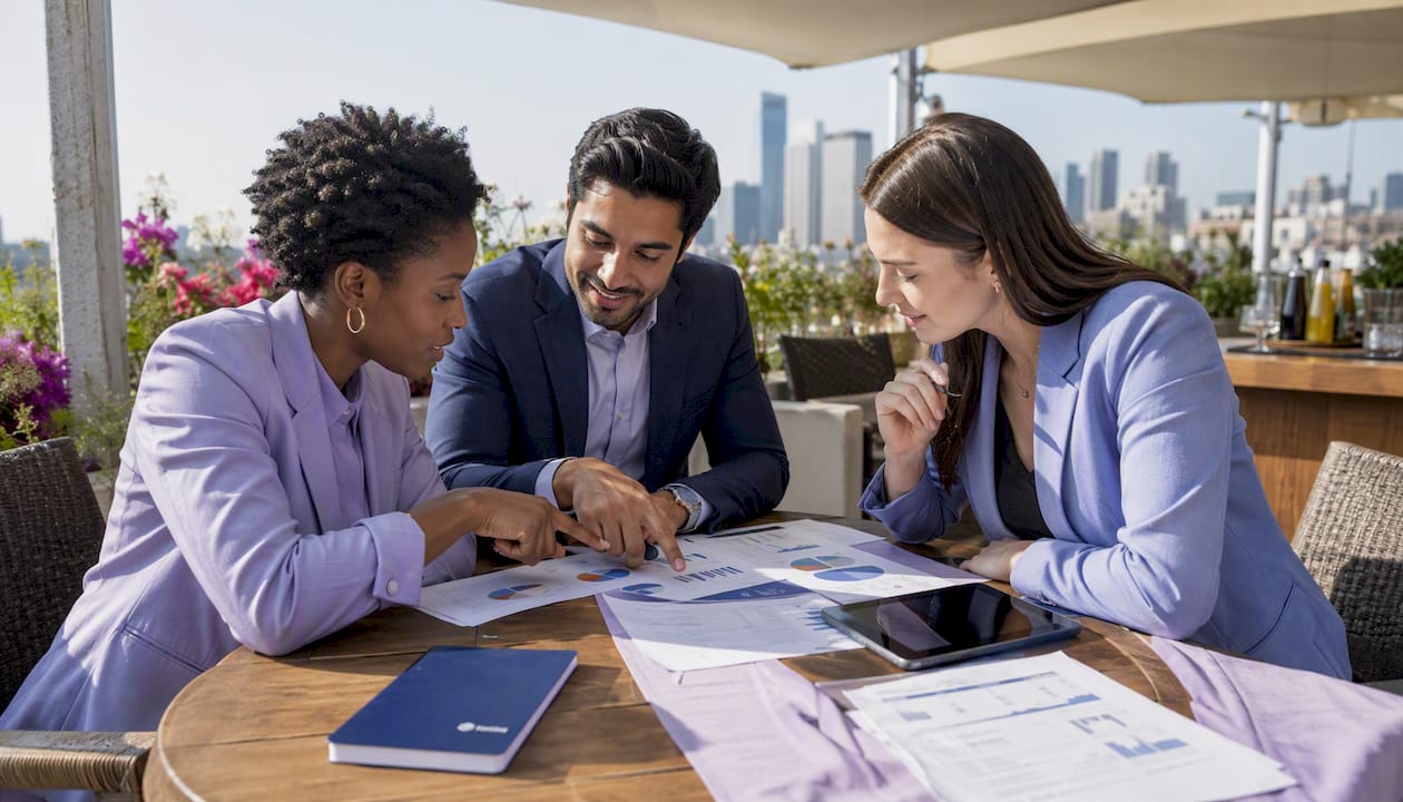 Team discussing quarterly cloud spend review in office