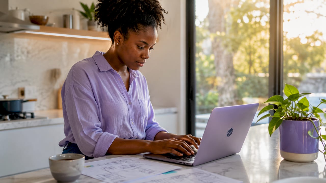 Engineer typing at home office desk