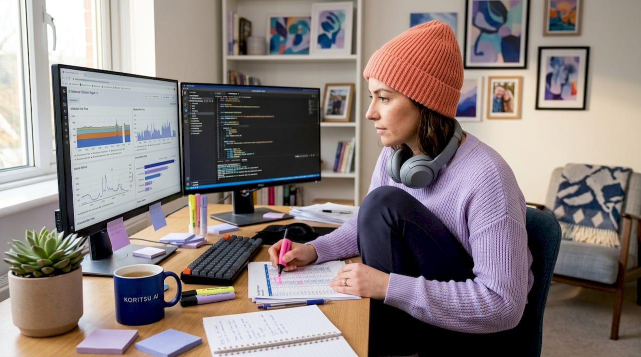 Cloud engineer analyzing compute usage at desk