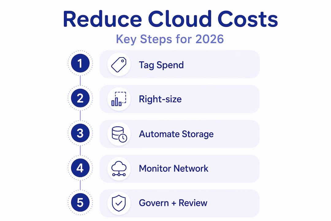 Infographic outlining key steps to reduce cloud costs