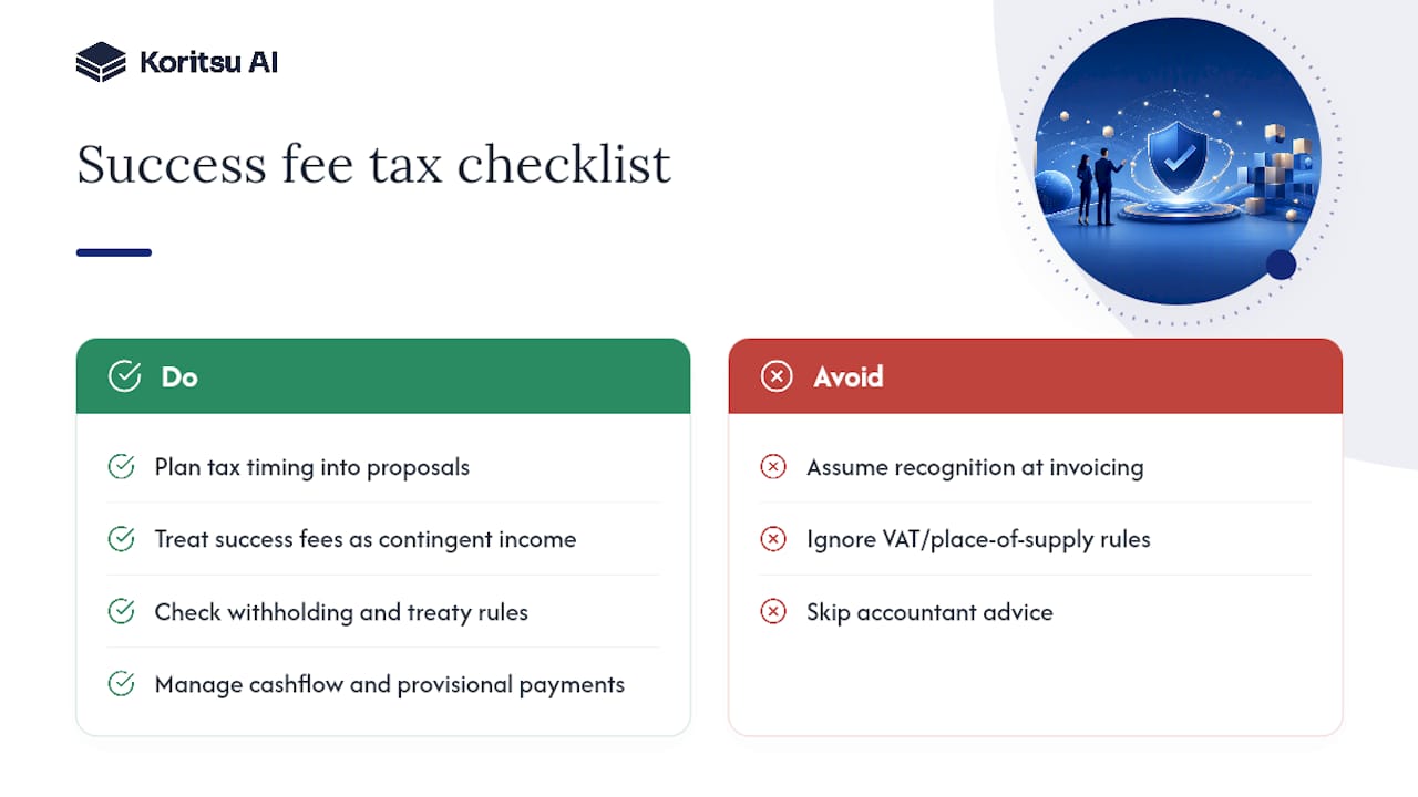 How are success fees taxed for consultants and clients, overview diagram