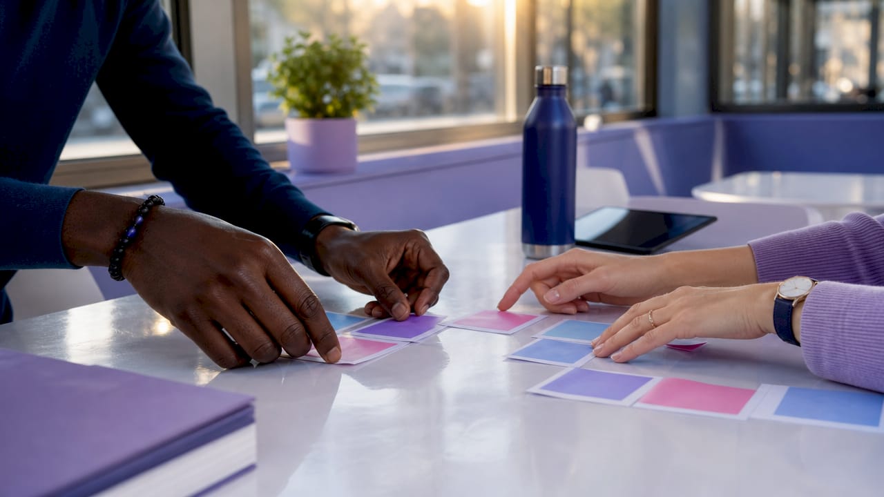 Hands arranging tagged notes for cloud compute policy