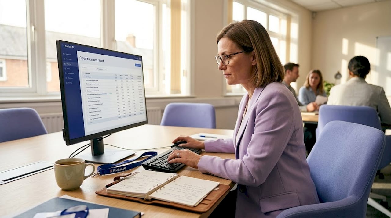 Manager reviewing cloud costs report at desk