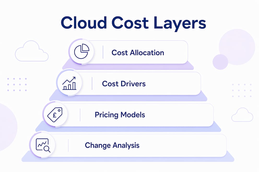 Infographic illustrating cloud cost assessment layers
