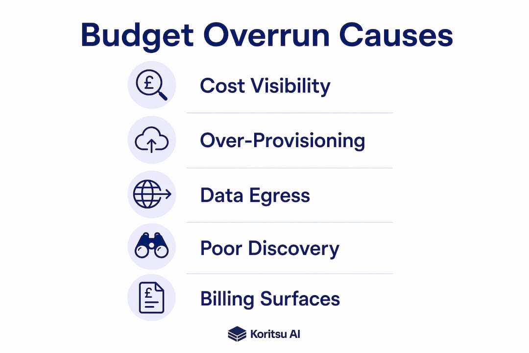 Infographic illustrating main causes of cloud budget overruns